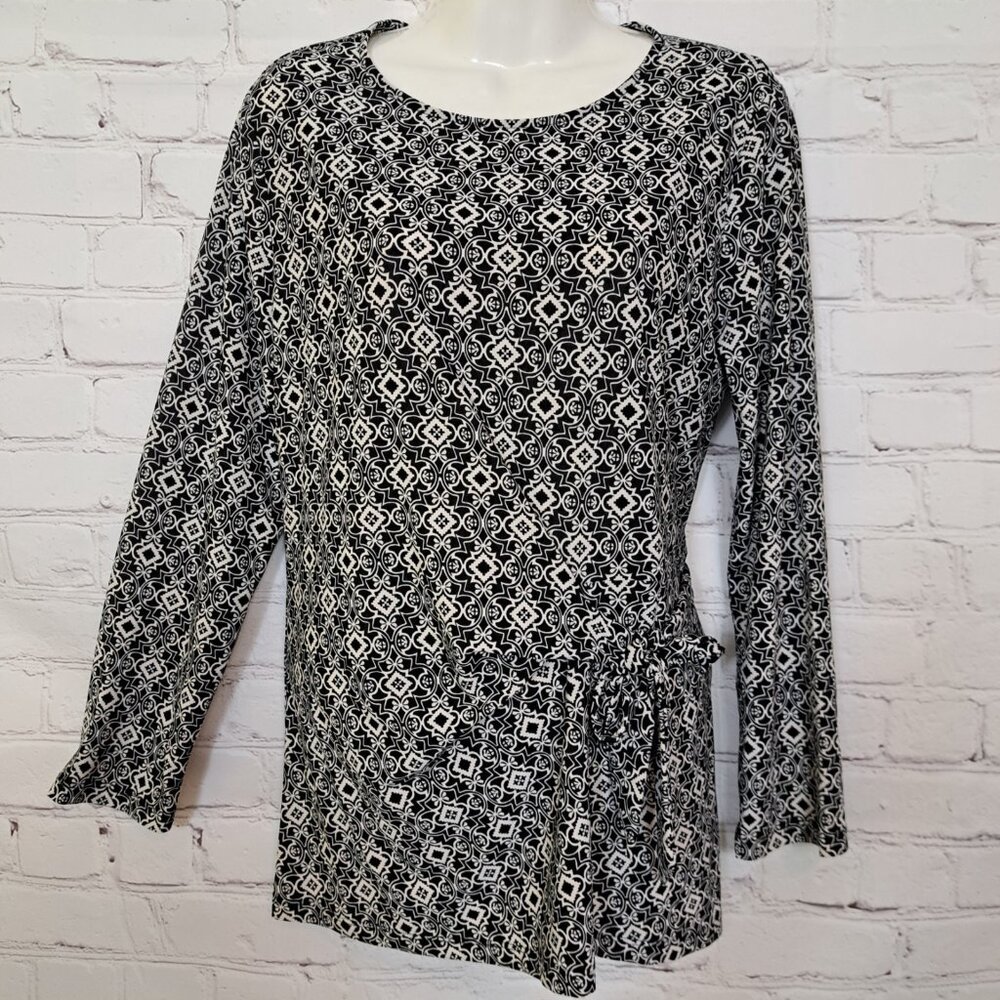 Kasper Geometric Print Tie Detail Top Blouse Size Small
